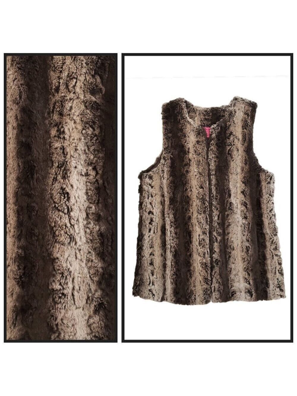 Betsey Johnson Faux Fur Vest Brown Sleeveless Y2K Size L